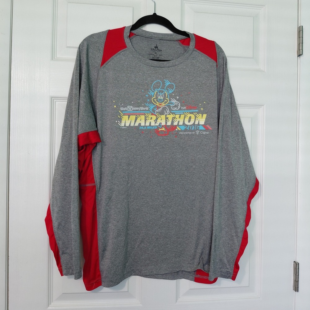 Disney Parks runDisney 2016 Marathon Mickey Mouse Long Sleeve Shirt Mens XL Gray